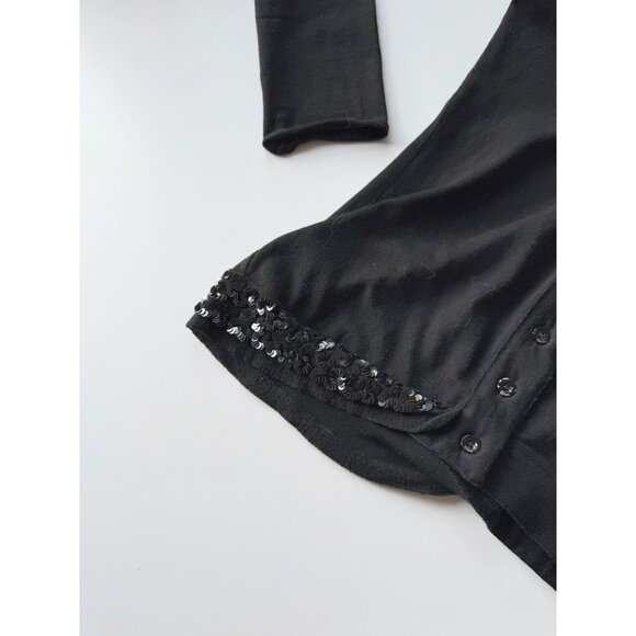 Vintage 90's CHRISTIAN DIOR Black Wool Knit Sequin Trim V-Neck Sweater, Size 6 - Picture 10 of 14